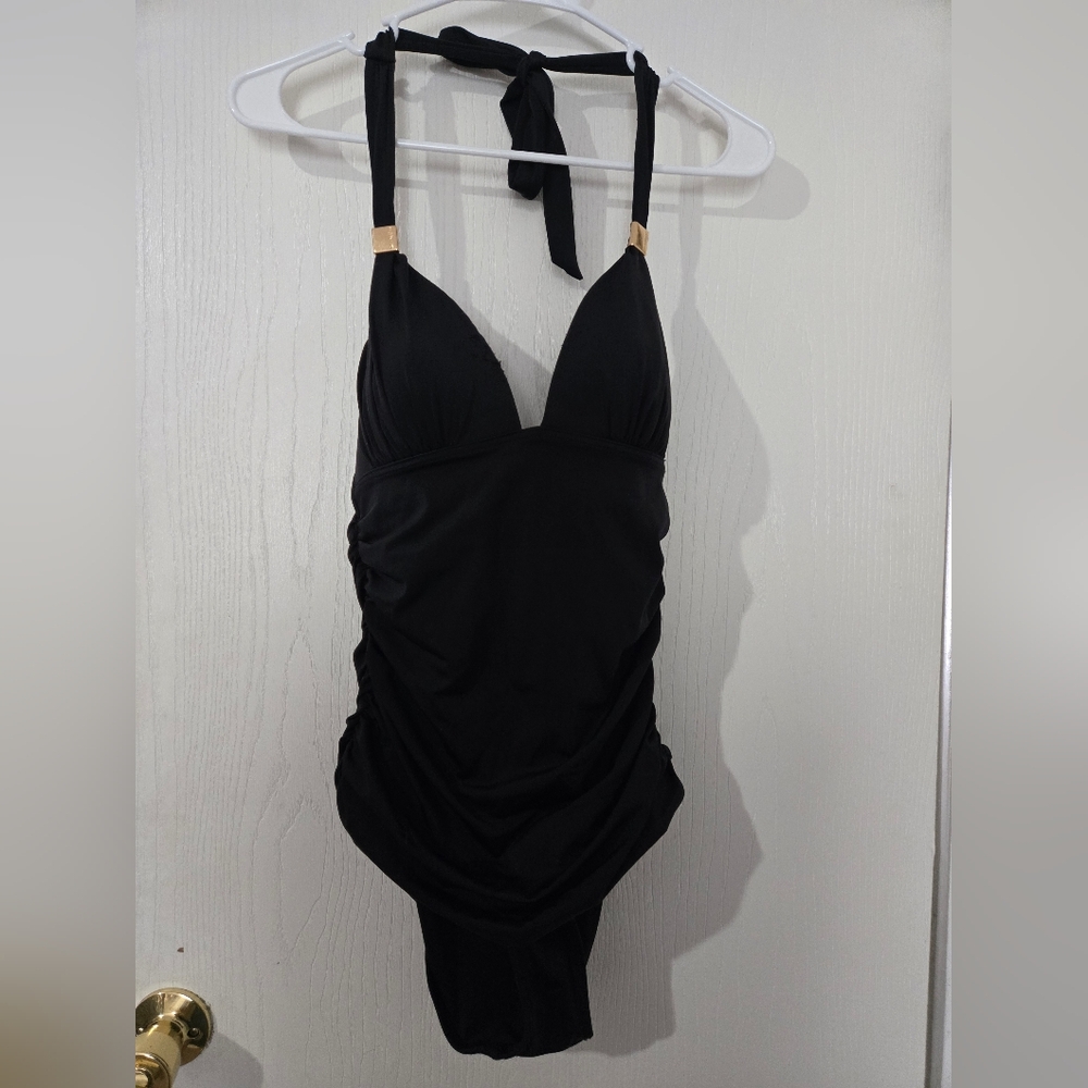 Small Victoria's Secret Black Halter Swimsuit.Padded Bra Area. Some Wear See Pic